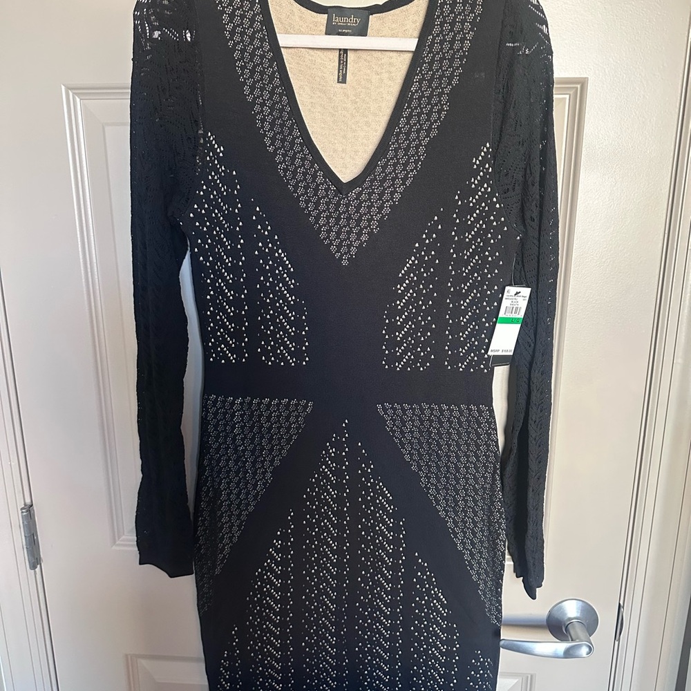 NWTs Laundry By Shelli Segal Black and Nude design light sweater Dress